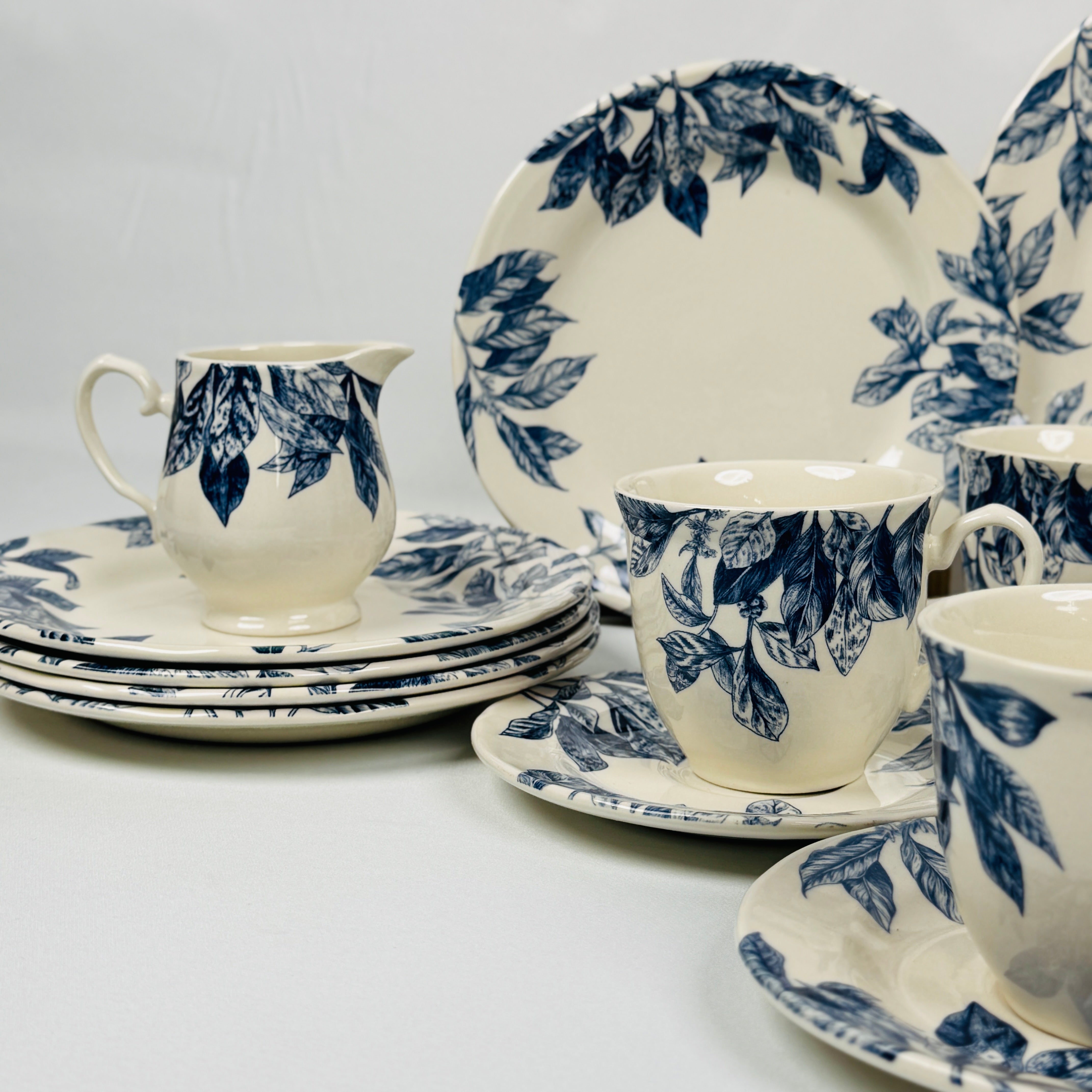Botanical Leaf Blue Dinner Set - Claytan