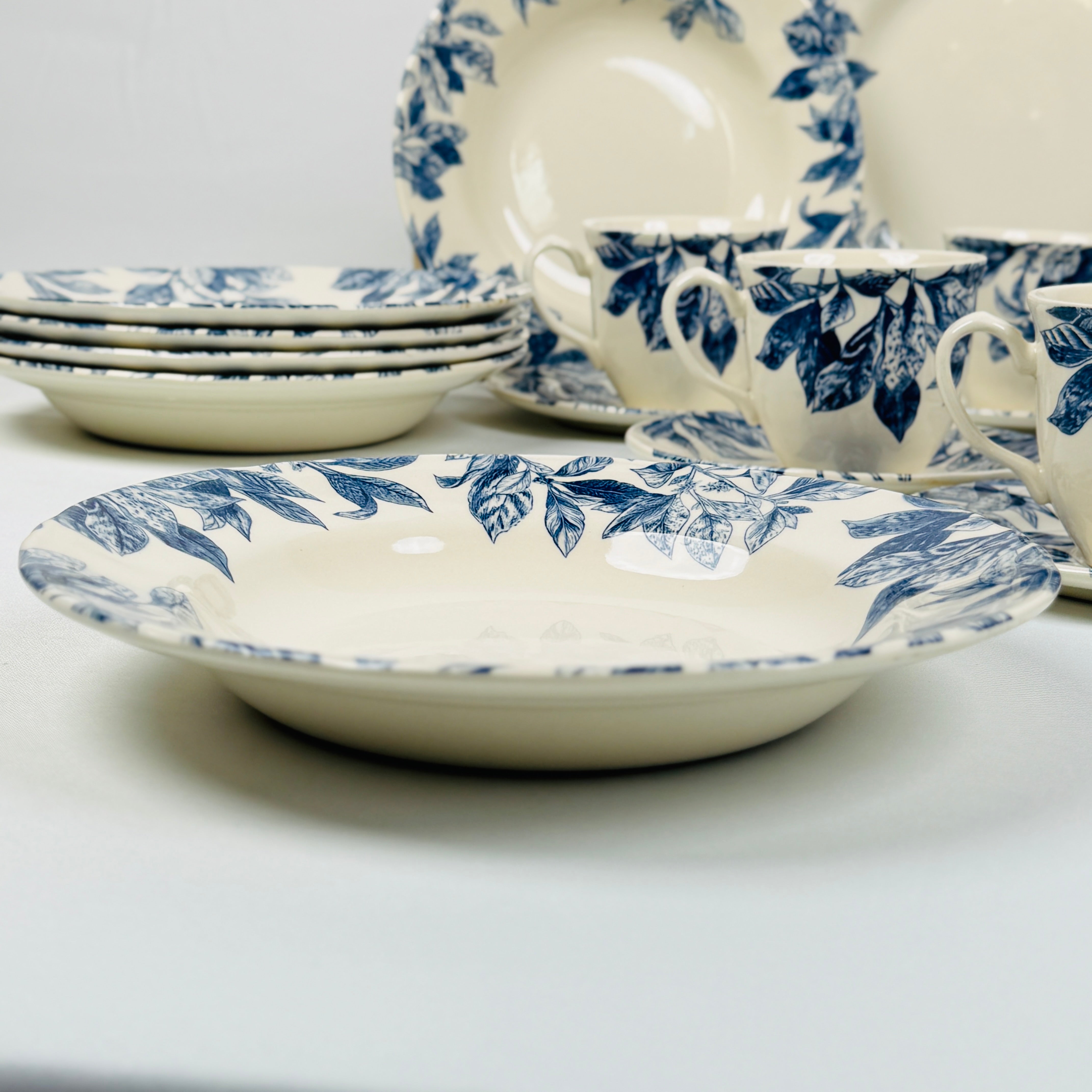 Botanical Leaf Blue Dinner Set - Claytan