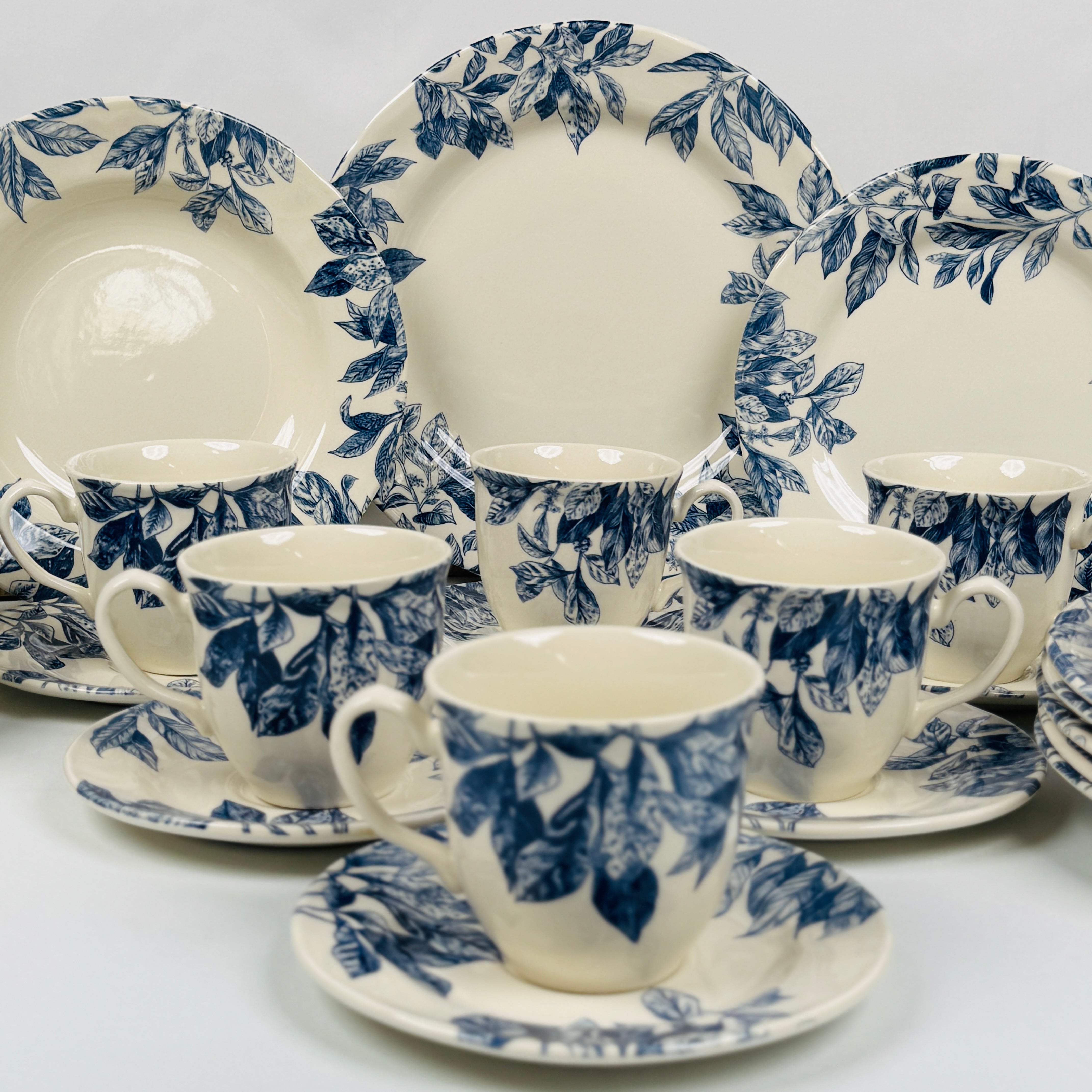 Botanical Leaf Blue Dinner Set - Claytan