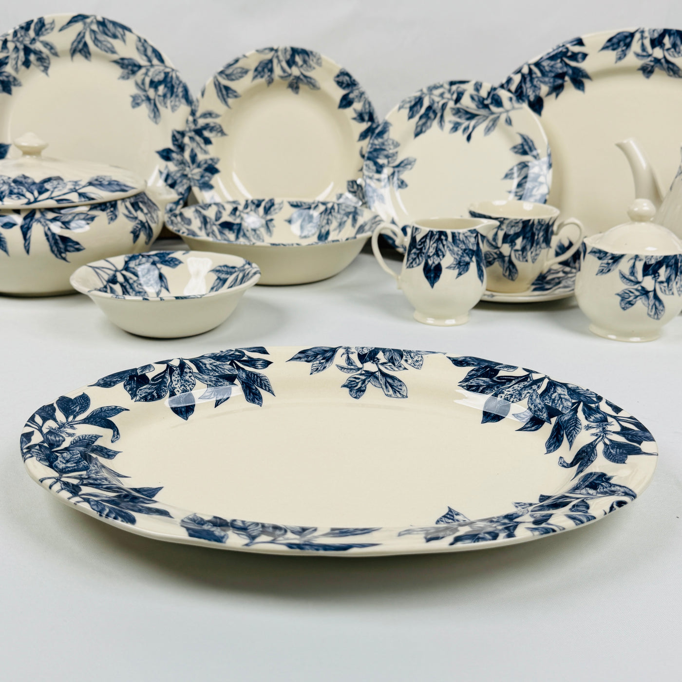 Botanical Leaf Blue Dinner Set - Claytan