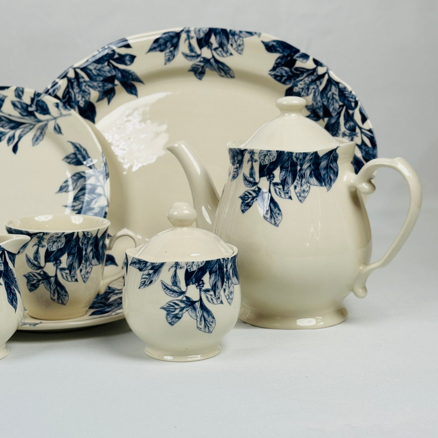 Botanical Leaf Blue Dinner Set - Claytan