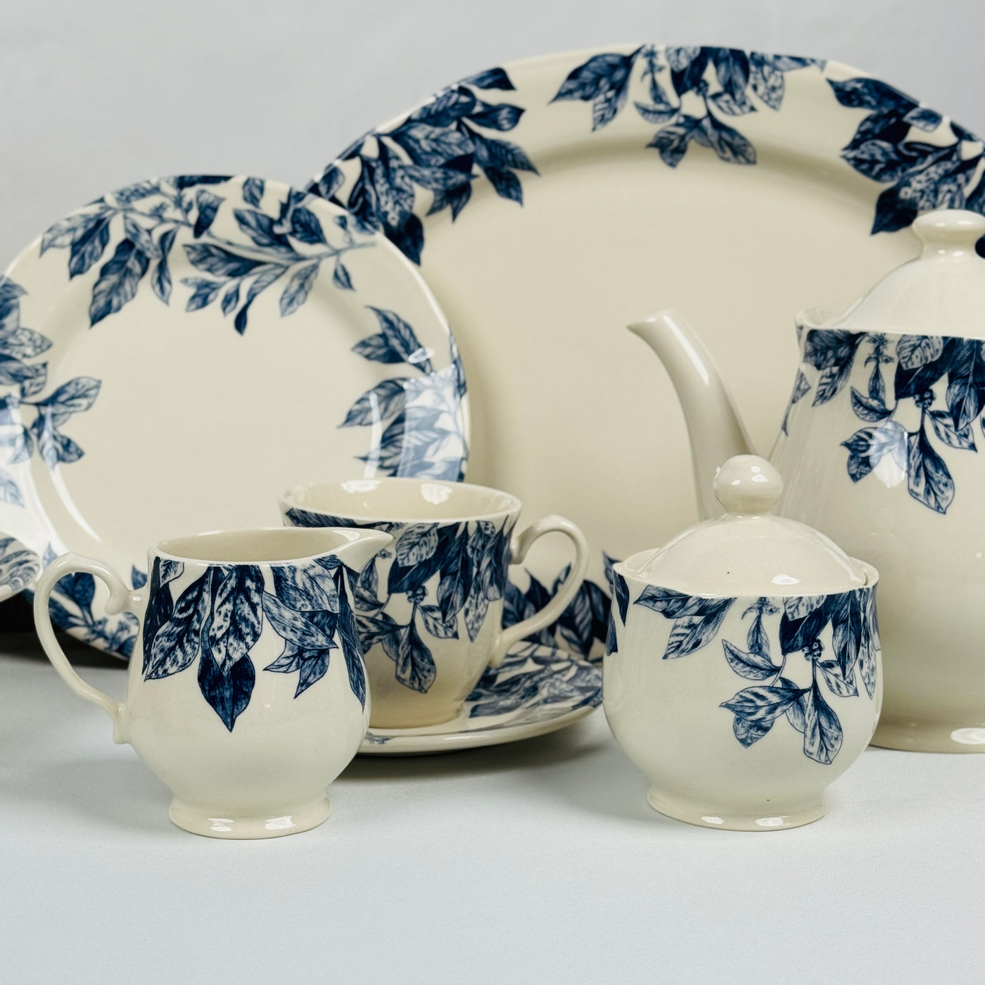 Botanical Leaf Blue Dinner Set - Claytan