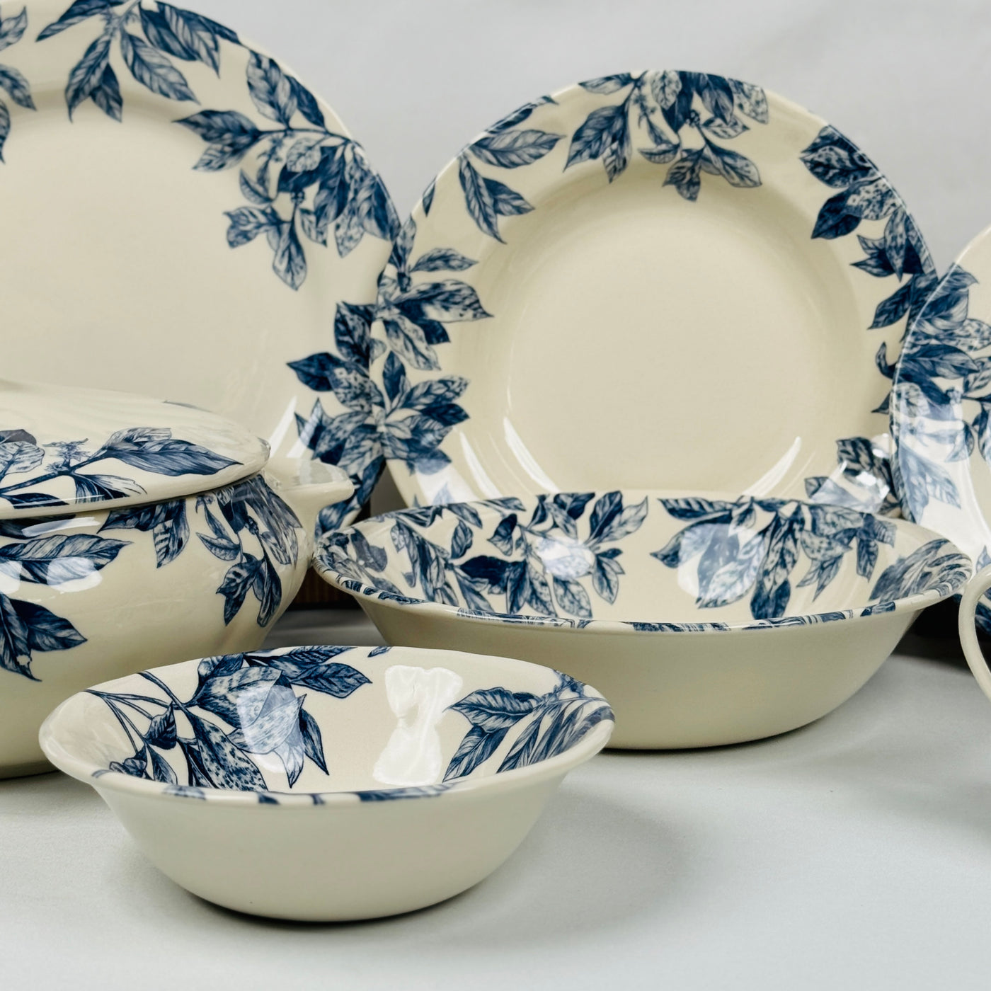 Botanical Leaf Blue Dinner Set - Claytan