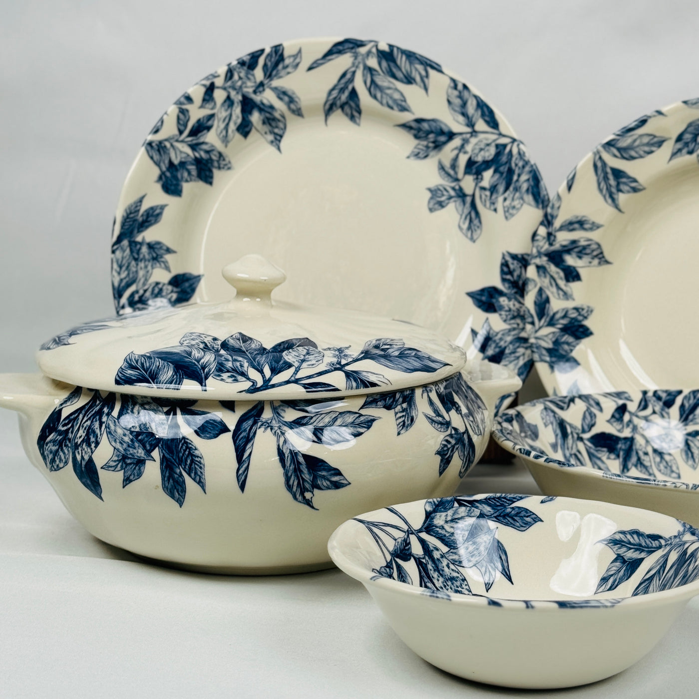 Botanical Leaf Blue Dinner Set - Claytan