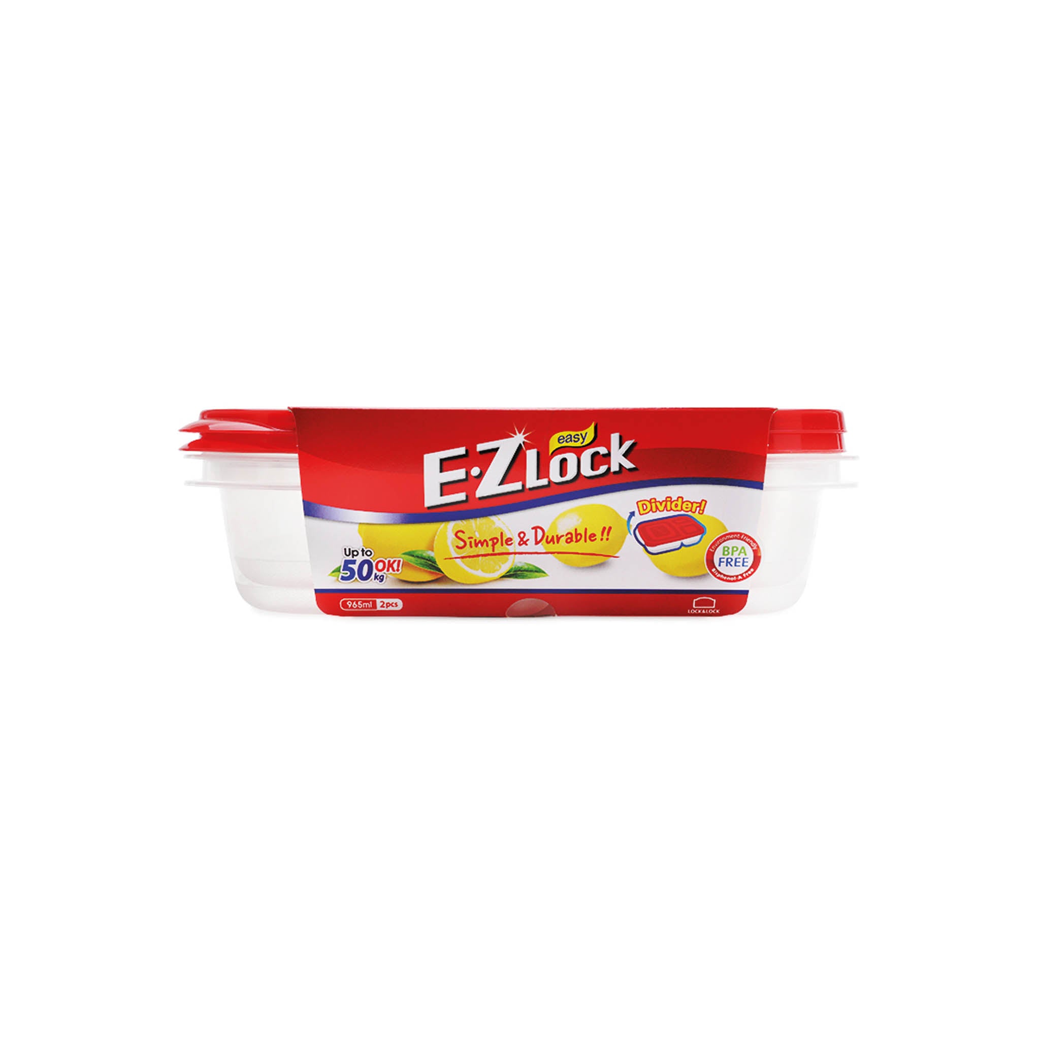 Ez Lock Rectangular Container 965Ml 2P Set Red